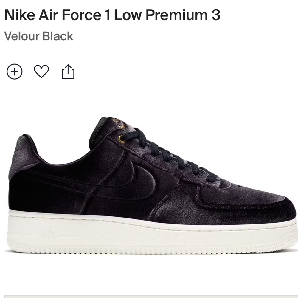$130 Nike Air Force 1 Low Premium 3
Velour Black Men’s 7.5M Women’s 9.5M